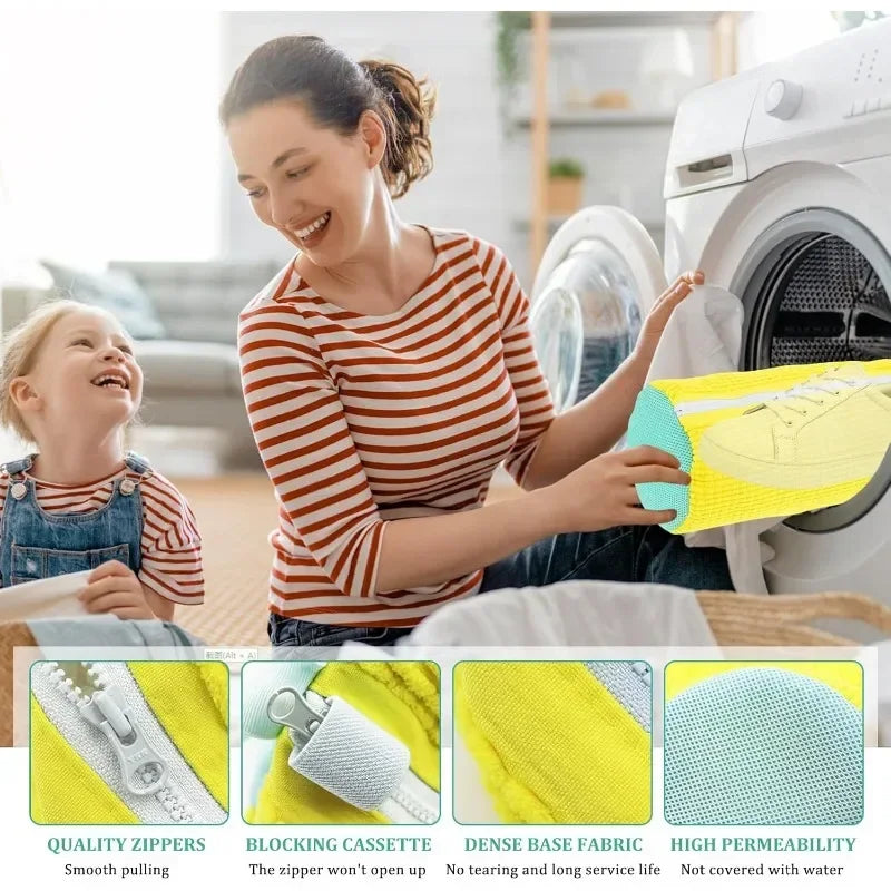 Premium Mesh Shoe Washing Bag with Zipper - Plush Interior for Sneaker and Casual Shoe Protection in Washer and Dryer - Travel Storage Organizer